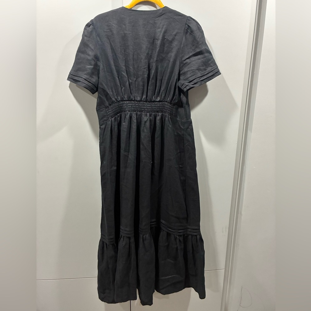 Boden Black Linen Puff Sleeve Midi Dress NWT Women’s US 12L - Picture 3 of 7